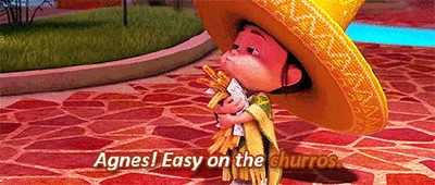Animated character eating churros