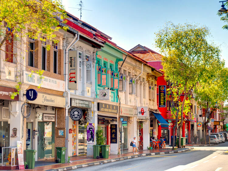 Colourful Peranakan shophouses along East Coast Road near Spanish Studio